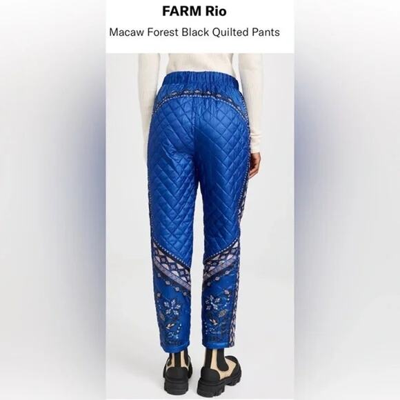 FARM RIO NWT $255 Macaw Quilted Ankle Pants Cobalt Blue Women's Size S - Picture 2 of 13